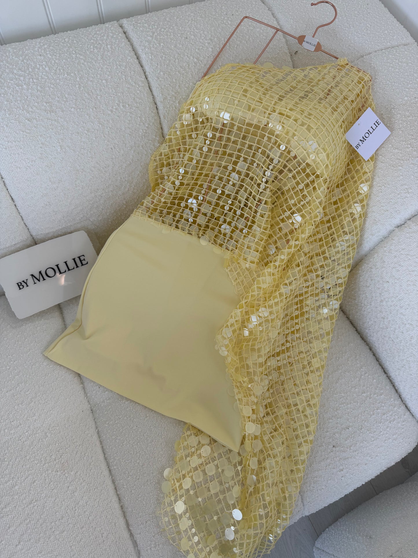 YELLOW DISC EMBELLISHED CAPE AND BANDEAU MINI SKIRT CO ORD