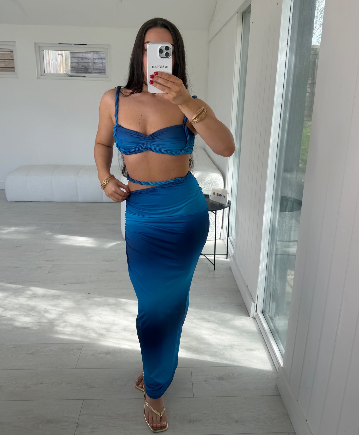 BLUE SWIRL BRAID DETAIL CUT OUT MAXI CO ORD