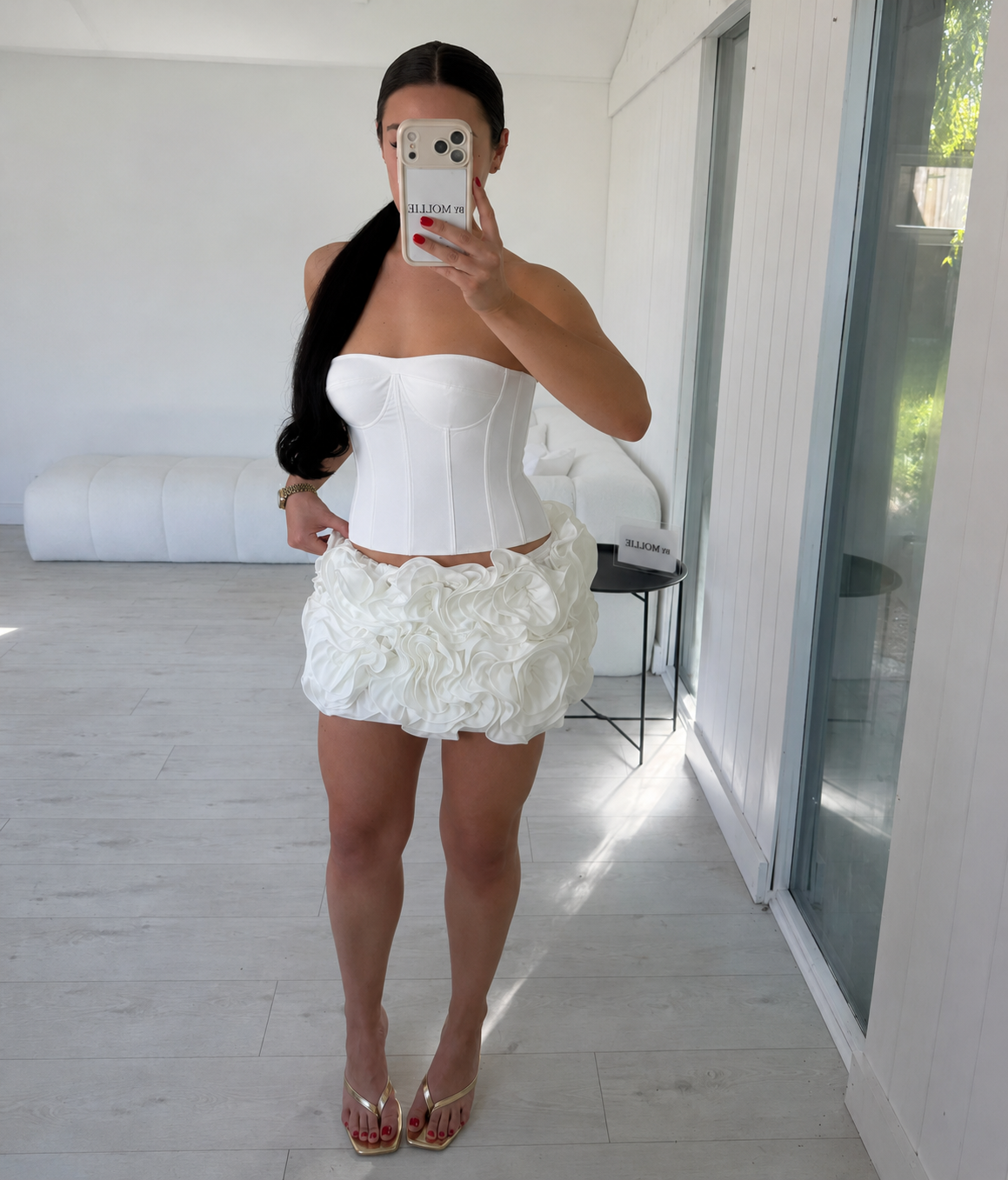 WHITE LACE UP CORSET AND FLORAL MINI SKIRT CO-ORD