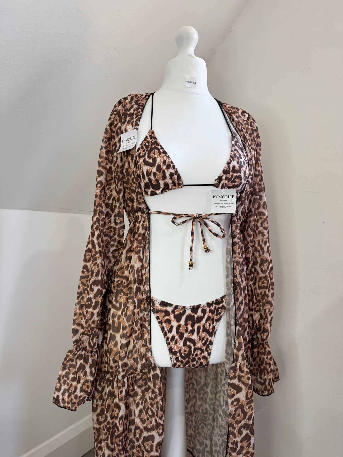 LEOPARD KIMONO THREE PIECE BIKINI SET