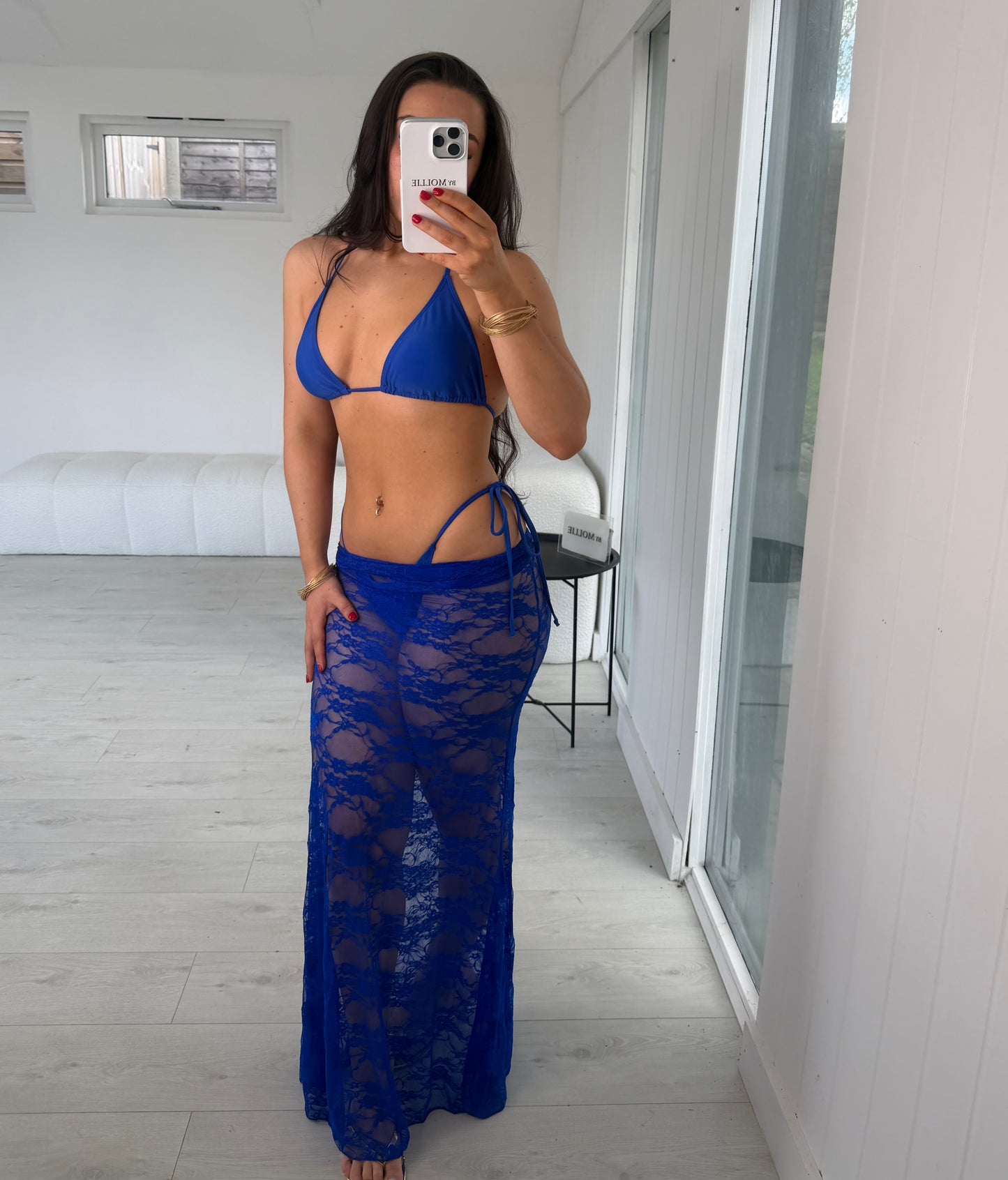 COBALT BLUE TRIANGLE BIKINI AND LACE SARONG CO ORD