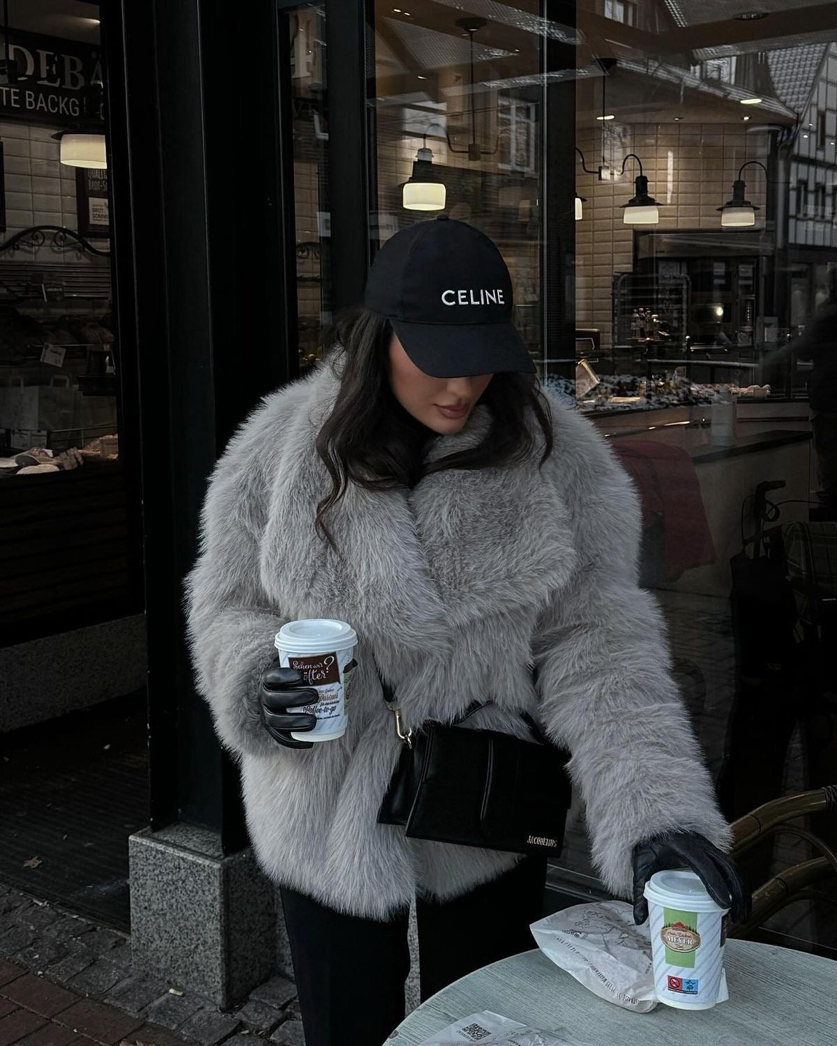 GREY FAUX FUR COAT