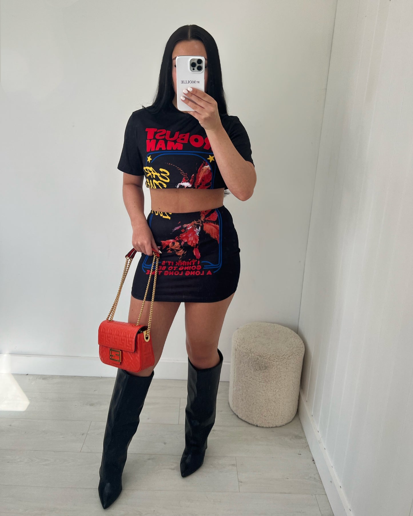 RED CROP LOGO T SHIRT SKIRT CO-ORD