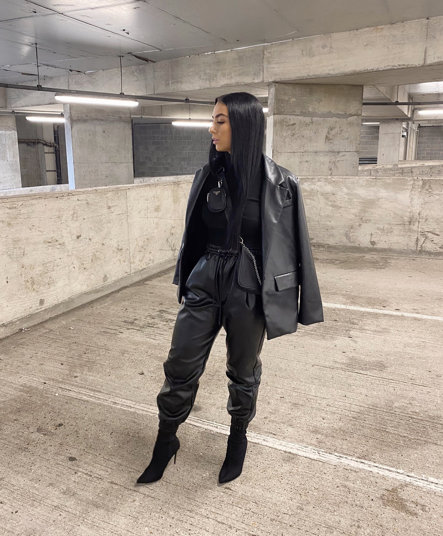 BLACK VEGAN LEATHER JOGGERS