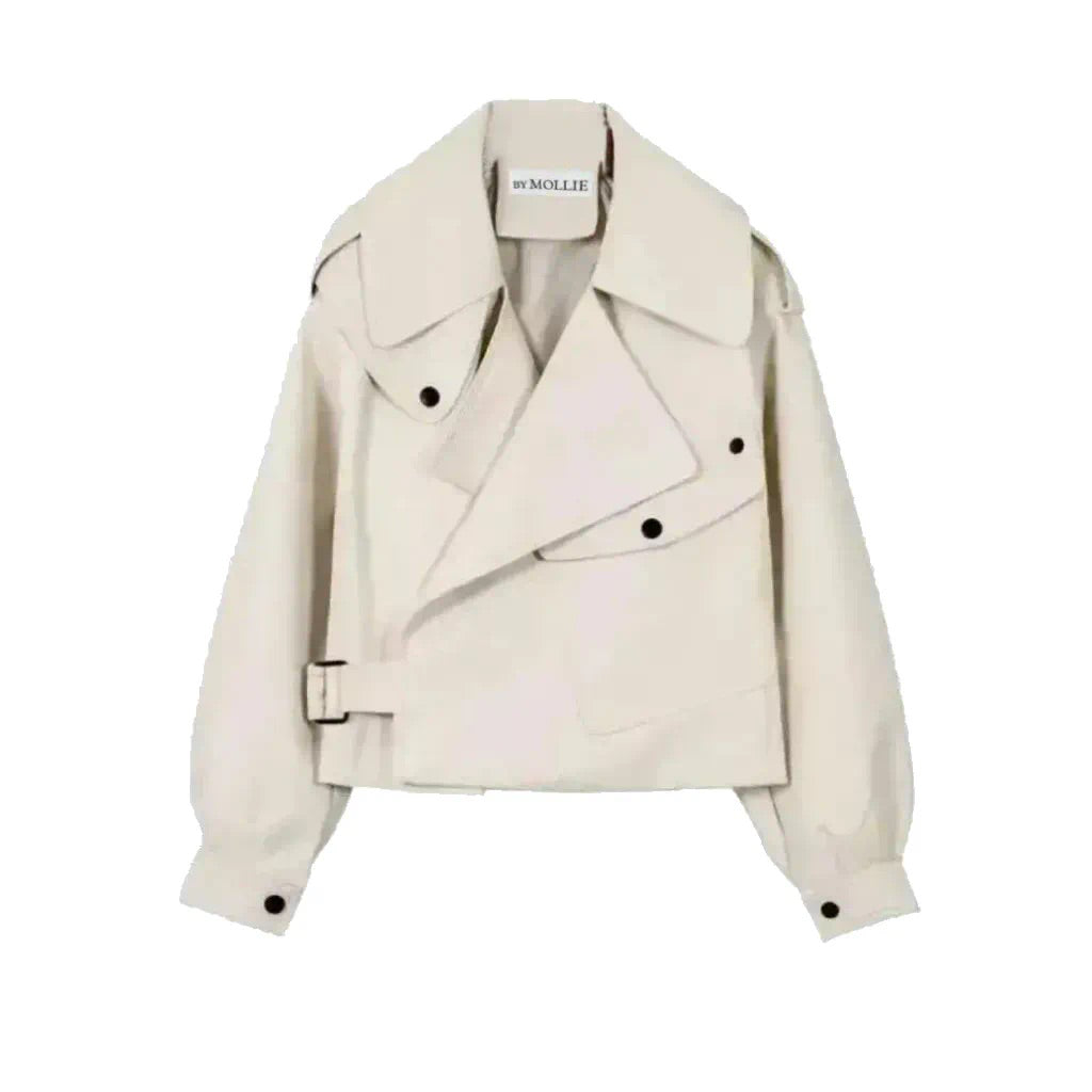 CREAM OVERSIZED VEGAN LEATHER JACKET