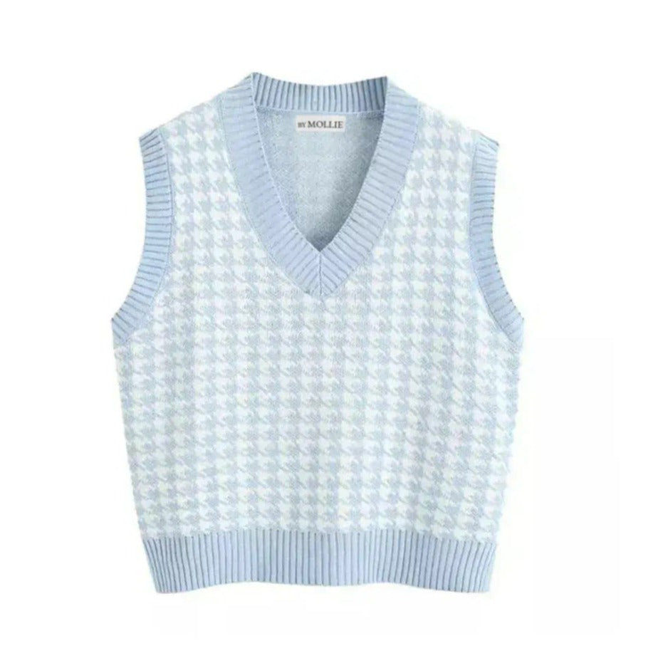 BABY BLUE KNIT CHECK VEST - Main Image
