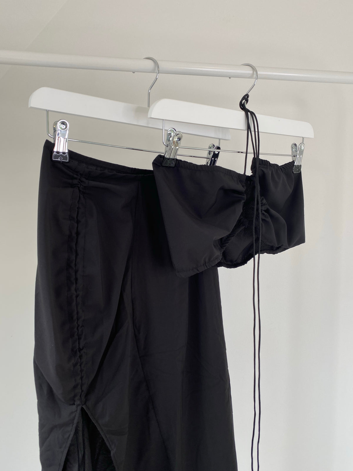 BLACK SPLIT LEG SKIRT AND STRAP CROP TOP CO-ORD