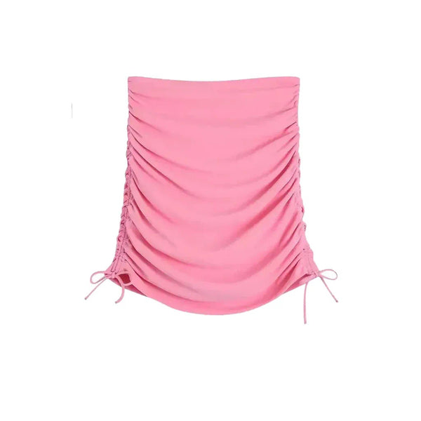 BABY PINK BACKLESS CROP TOP AND RUCHED MINI SKIRT CO-ORD