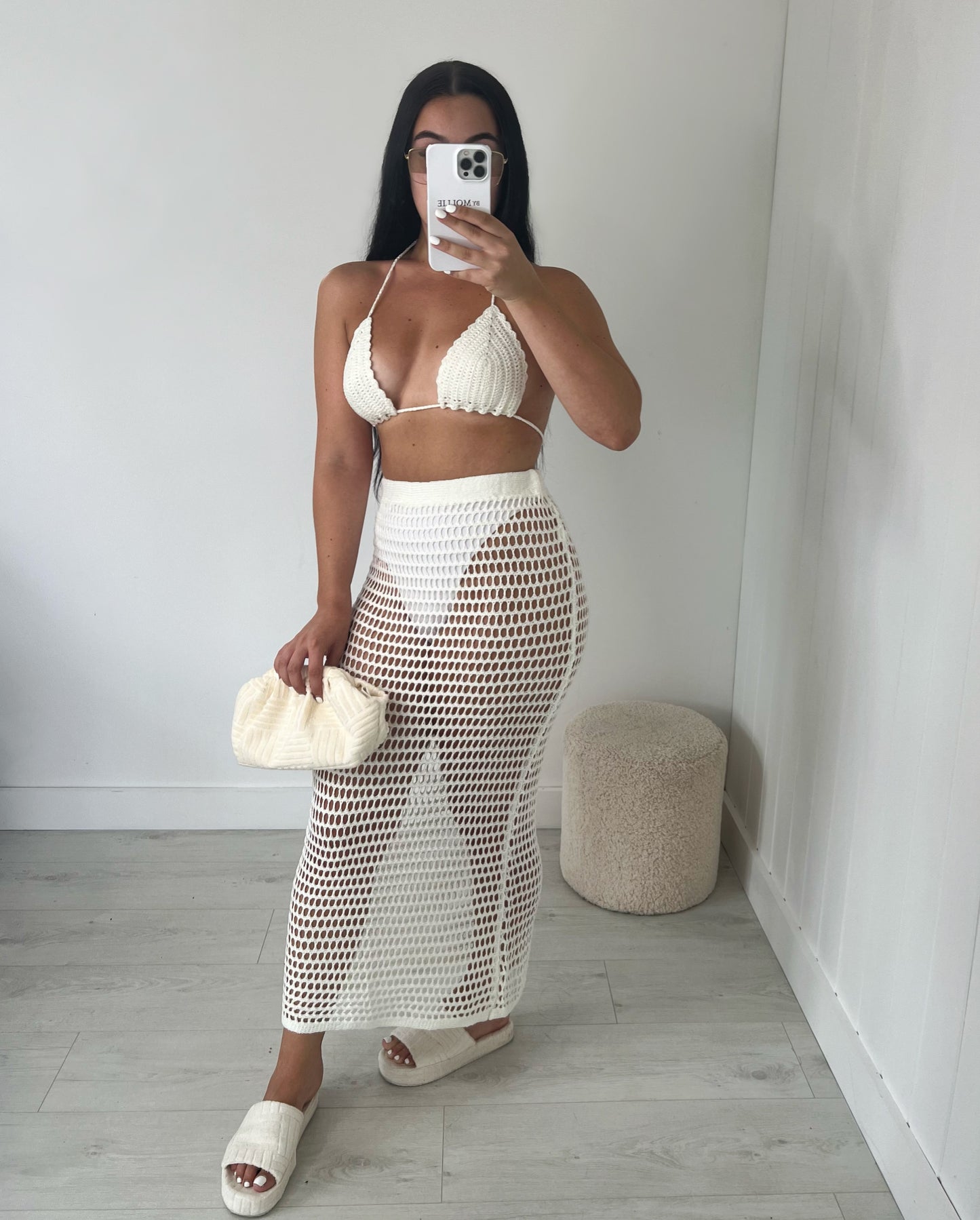 WHITE CROCHET BRALET AND MAXI SKIRT CO-ORD