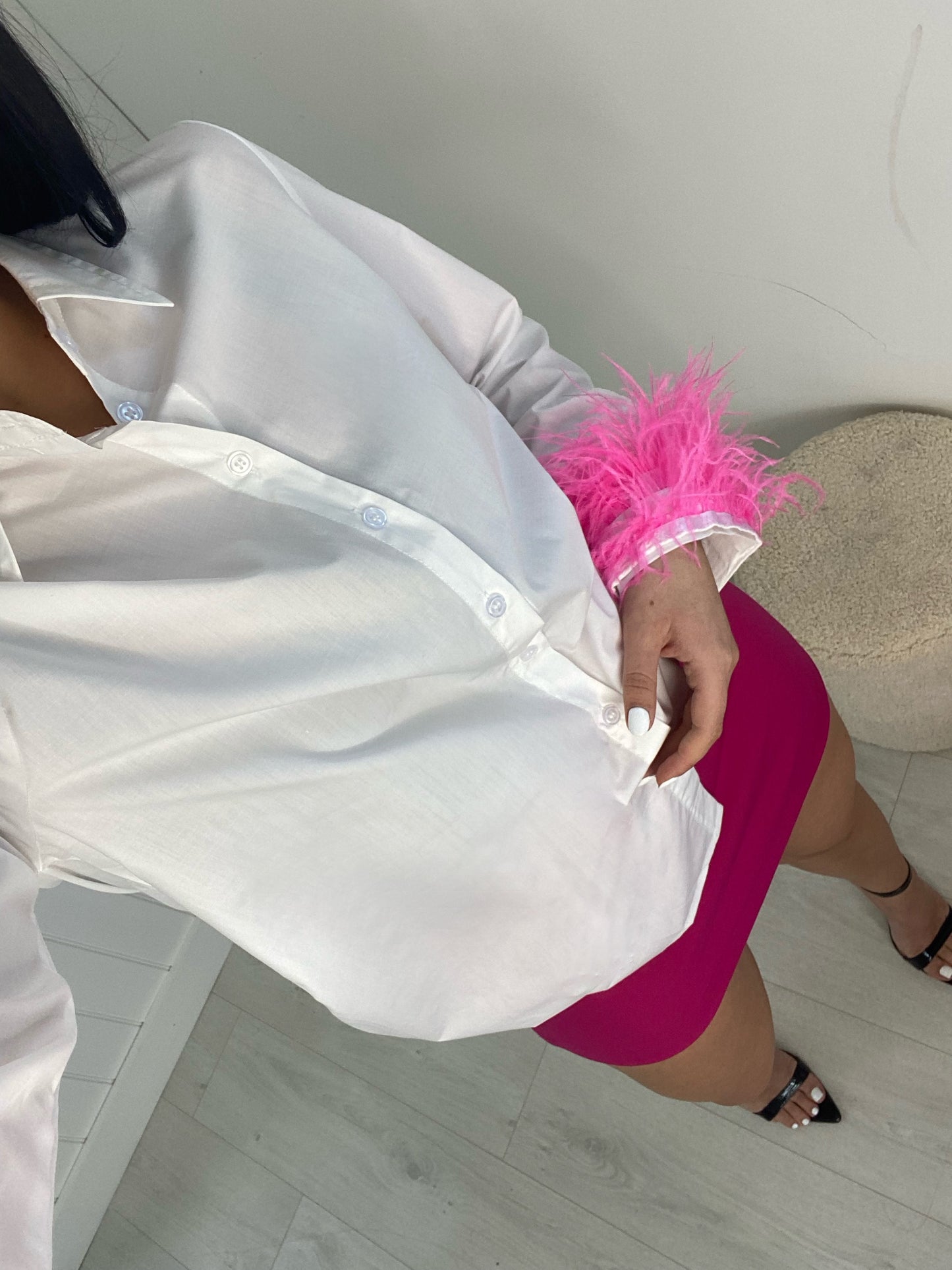 PINK FEATHER CUFF SHIRT
