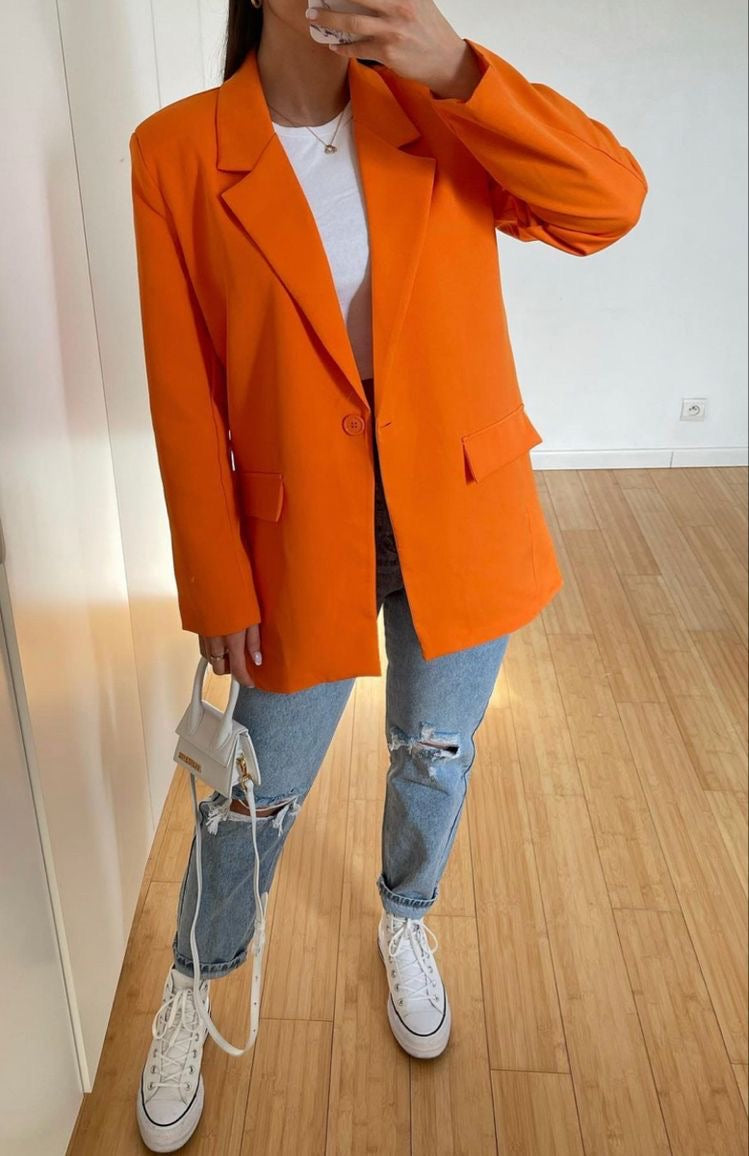 ORANGE OVERSIZED SHOULDER PADDED BLAZER