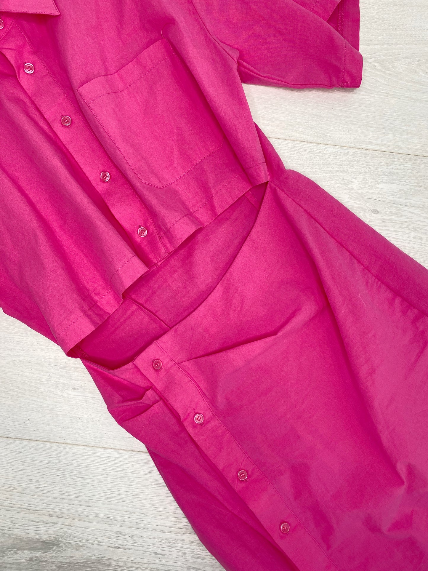 PINK CUT OUT SHORT SLEEVE RUCHED SHIRT DRESS