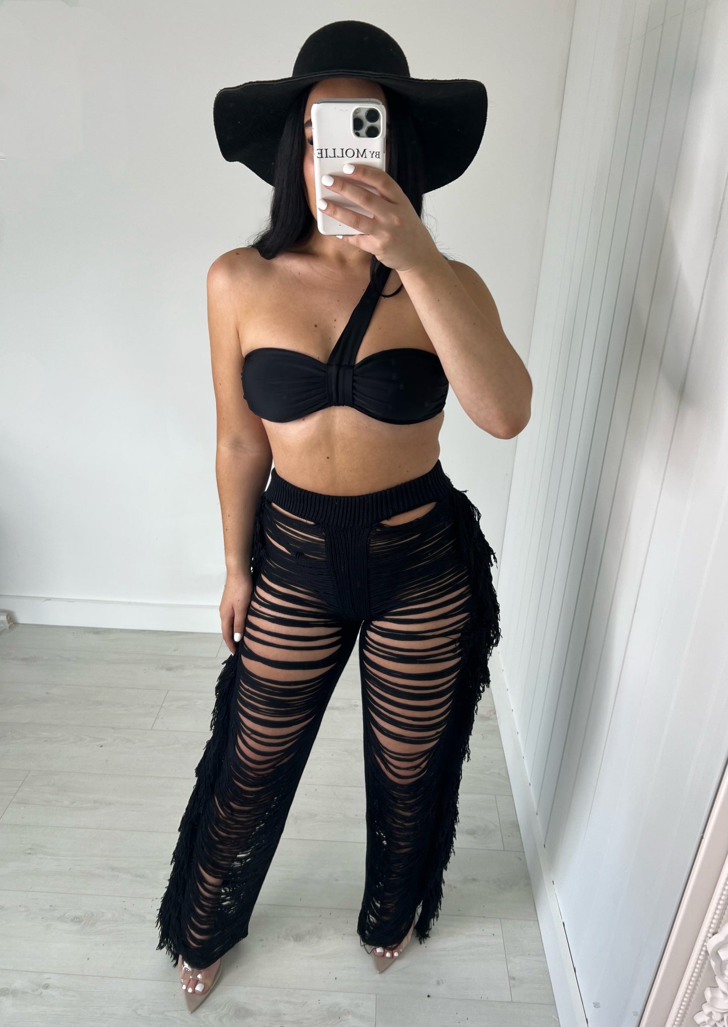 HIGH WAIST DISTRESSED TROUSERS