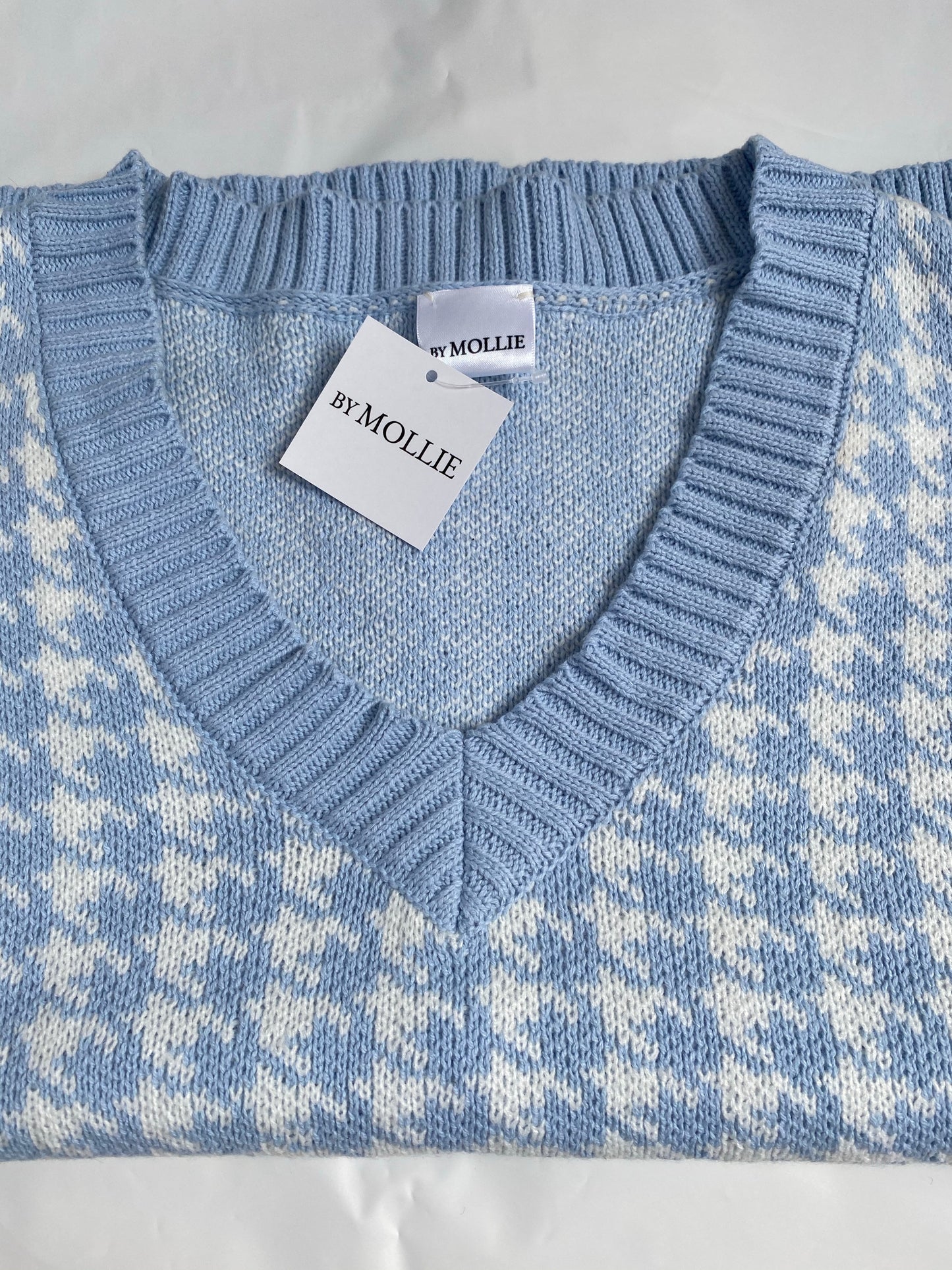 BABY BLUE KNIT CHECK VEST