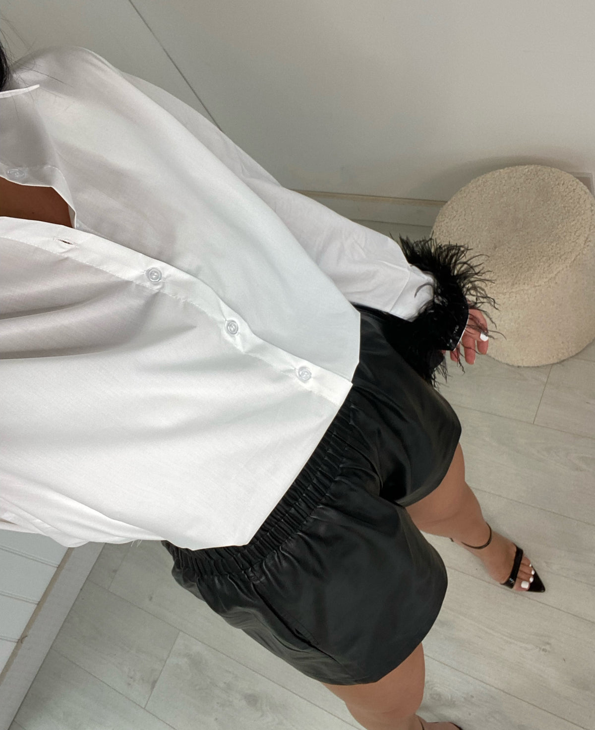 BLACK FEATHER CUFF SHIRT