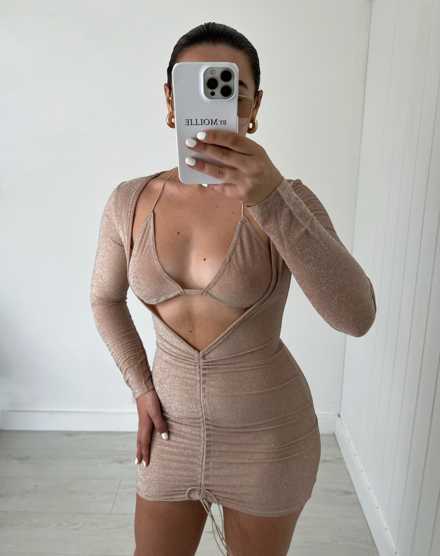 GLITTER PLUNGE FRONT MINI DRESS
