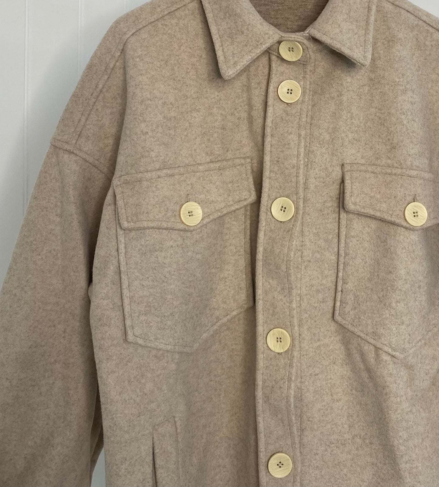 BEIGE OVERSIZED WOOL LOOK SHACKET