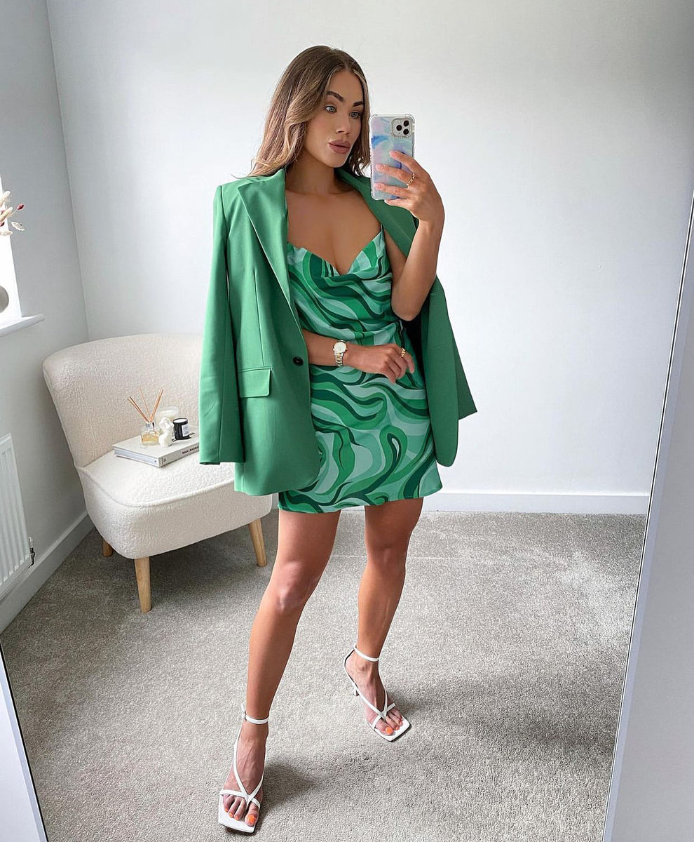 GREEN PRINTED CROSS BACK MINI DRESS – bymollie