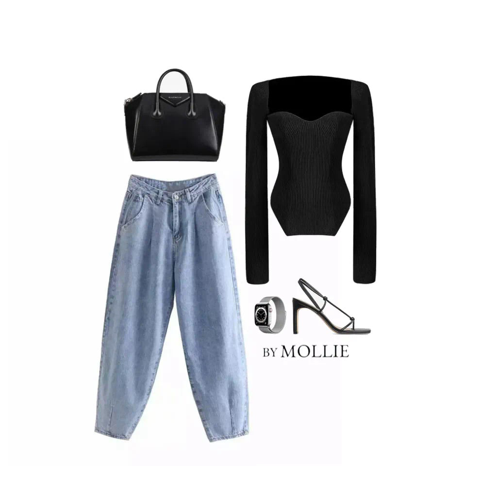 BLACK SQUARE NECK KNITTED JUMPER