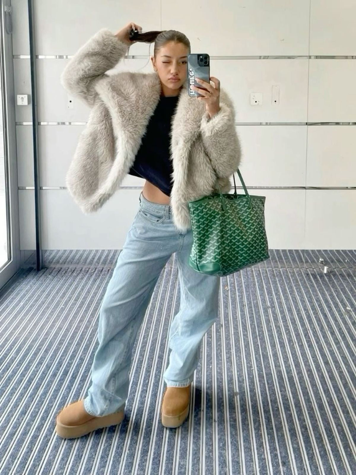 BEIGE FAUX FUR COAT