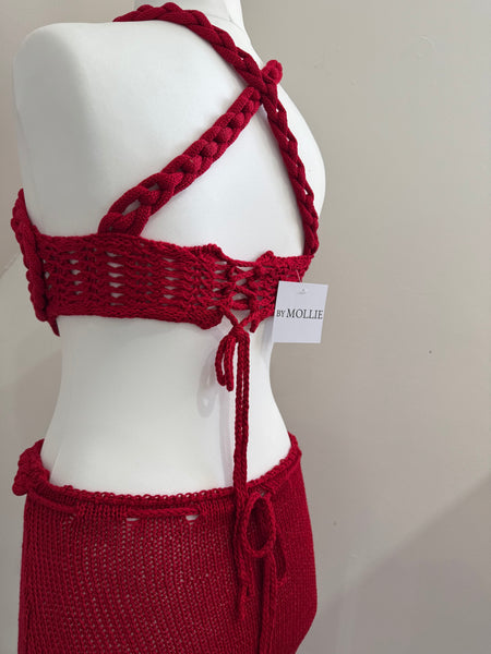 RED CROCHET BRALET CORSET AND MAXI SKIRT CO-ORD