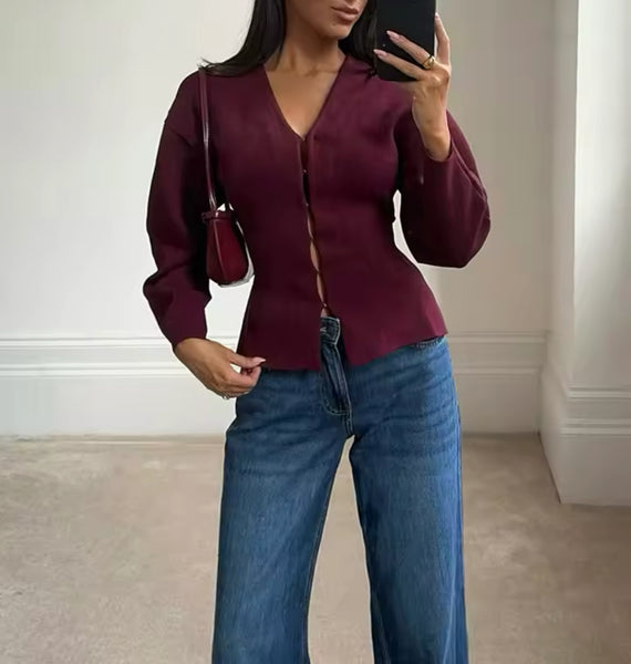 BURGUNDY CARDIGAN AND MINI SKIRT CO-ORD