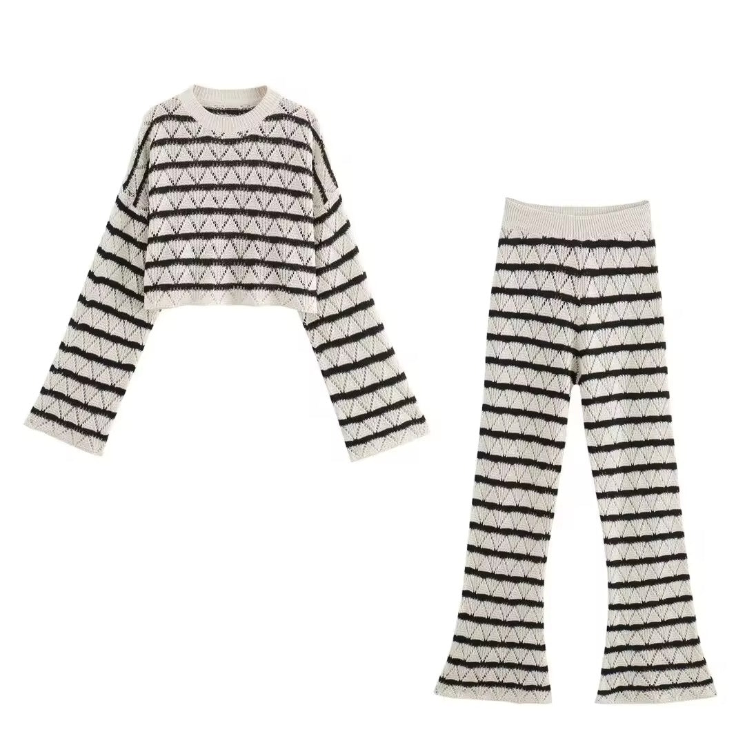 STRIPE KNIT LONG SLEEVE TOP AND TROUSER CO-ORD