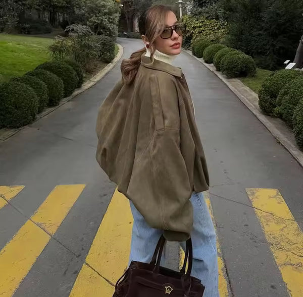 KHAKI VEGAN SUEDE JACKET