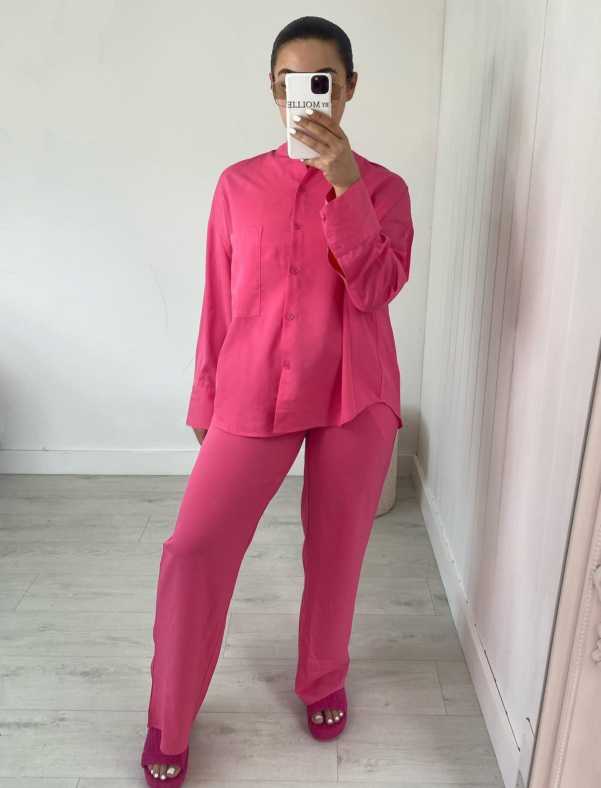 PINK SATIN OVERSIZED SHIRT AND TROUSER CO-ORD