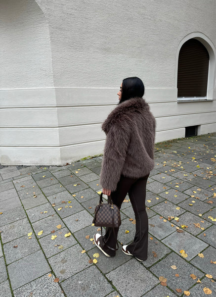 BROWN CROPPED FAUX FUR COAT