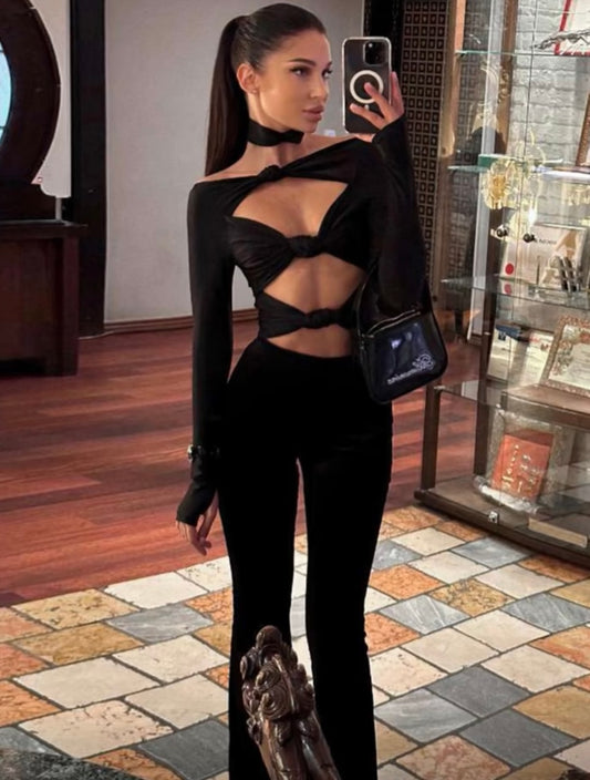 BLACK CHOKER THREE PIECE CUT OUT CO-ORD