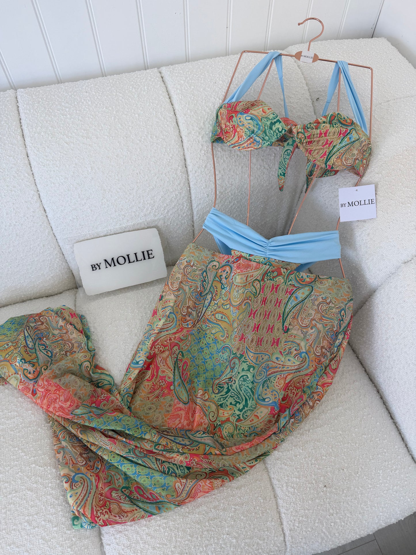 PAISLEY MULTICOLOUR THREE PIECE BIKINI AND SKIRT SET