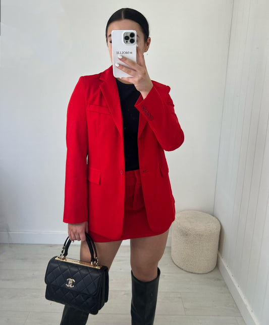 RED BLAZER AND MINI SKIRT CO-ORD