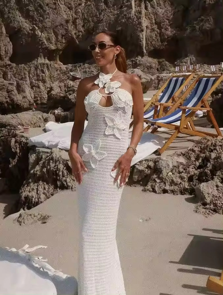 Wedding Crochet Dress White CROCHET FLOWER DETAIL KNIT MAXI DRESS Bymollie Wedding Crochet Dress White CROCHET FLOWER DETAIL KNIT MAXI DRESS Bymollie