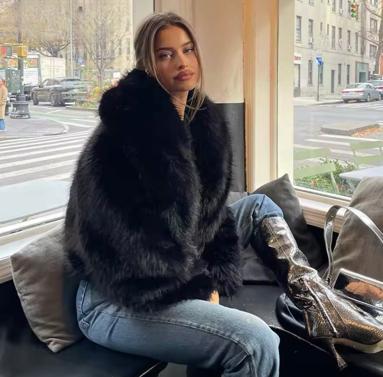 BLACK FAUX FUR COAT