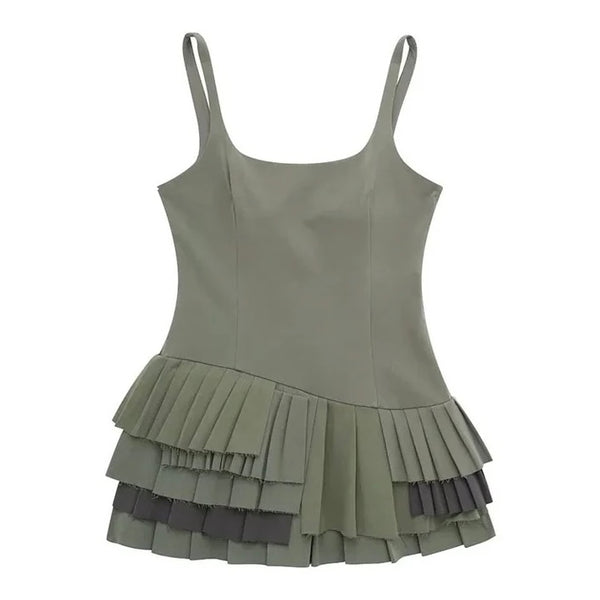 KHAKI PLEATED PLAYSUIT