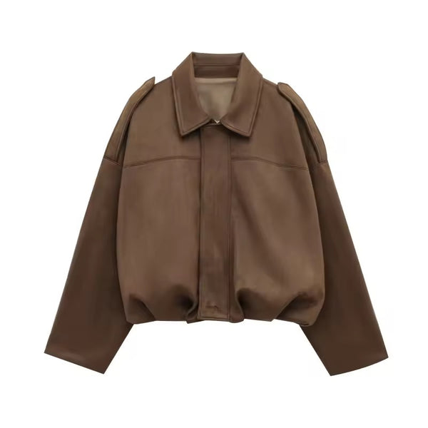 BROWN VEGAN SUEDE COLLARED JACKET