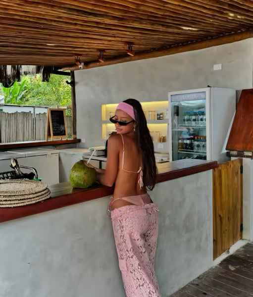 BABY PINK BIKINI AND LACE TROUSER THREE PIECE BIKINI SET