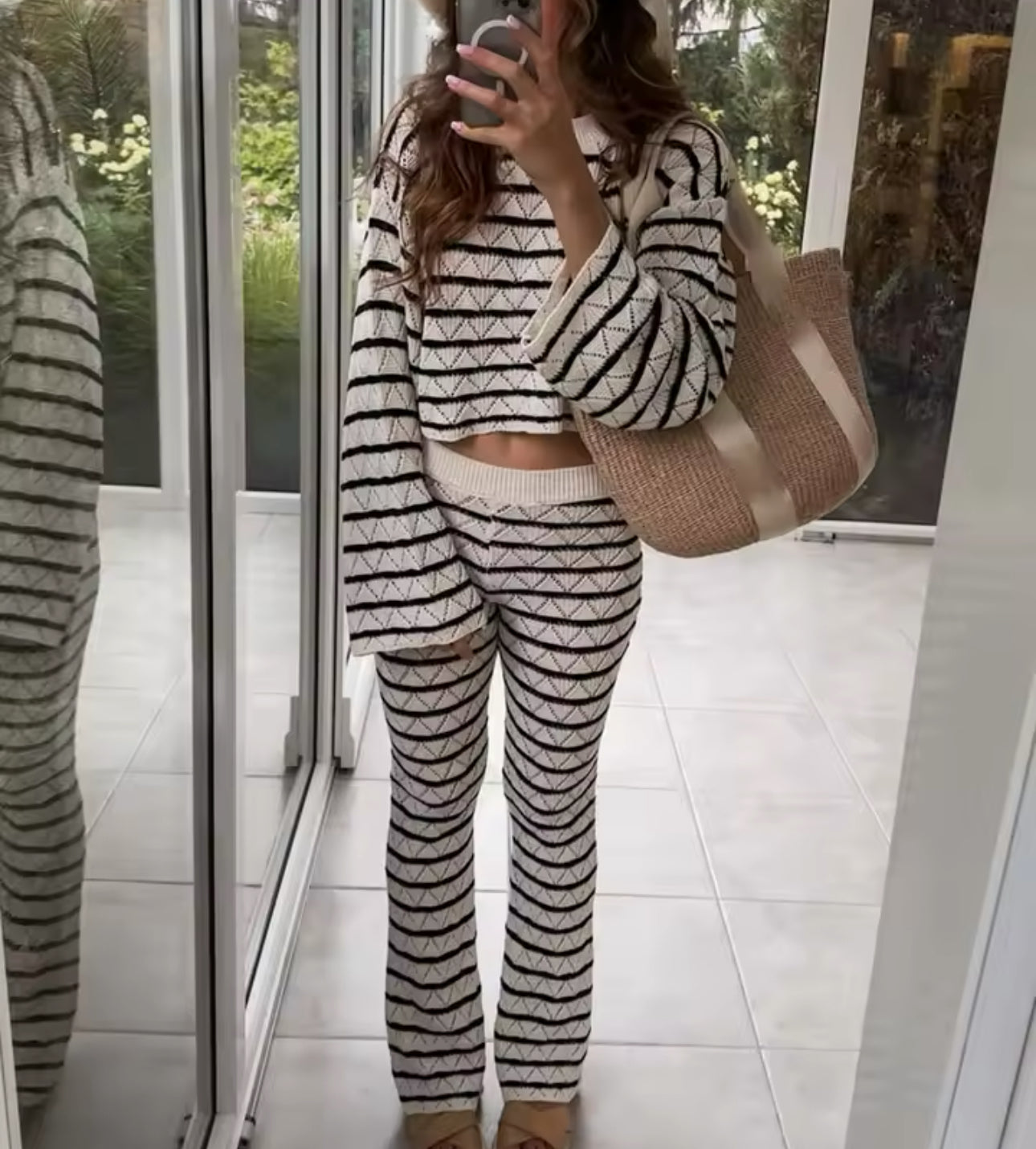 STRIPE KNIT LONG SLEEVE TOP AND TROUSER CO-ORD