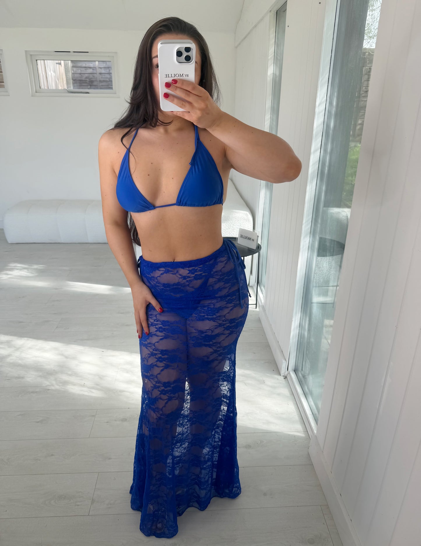COBALT BLUE TRIANGLE BIKINI AND LACE SARONG CO ORD
