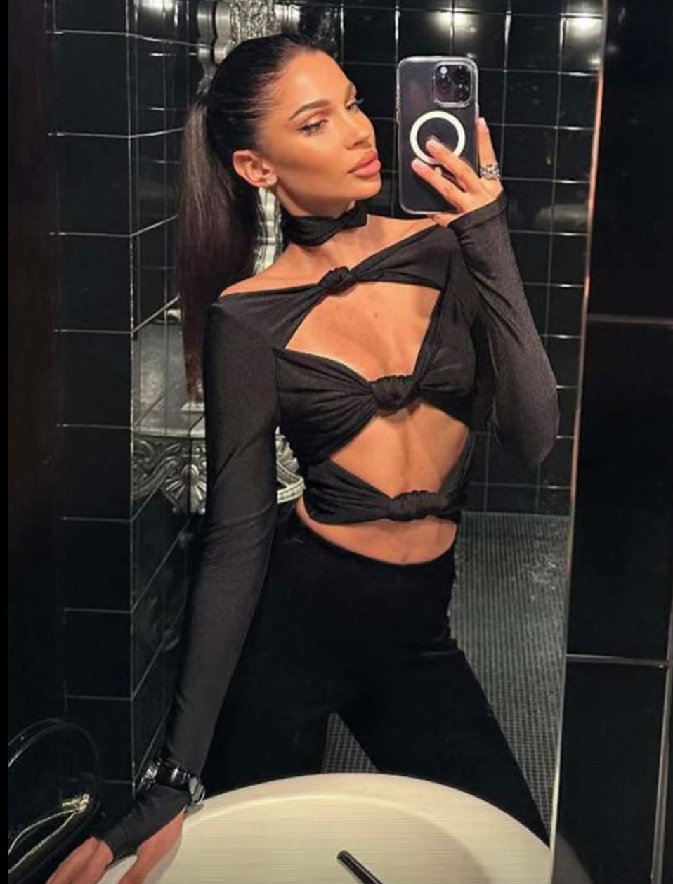 BLACK CHOKER THREE PIECE CUT OUT CO-ORD