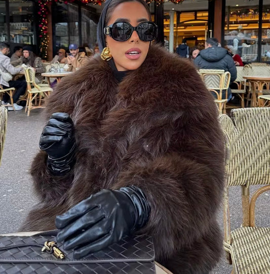 CHOCOLATE BROWN FAUX FUR COAT
