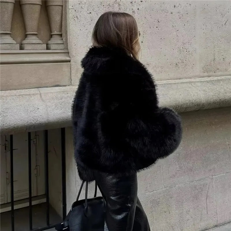 BLACK FAUX FUR COAT
