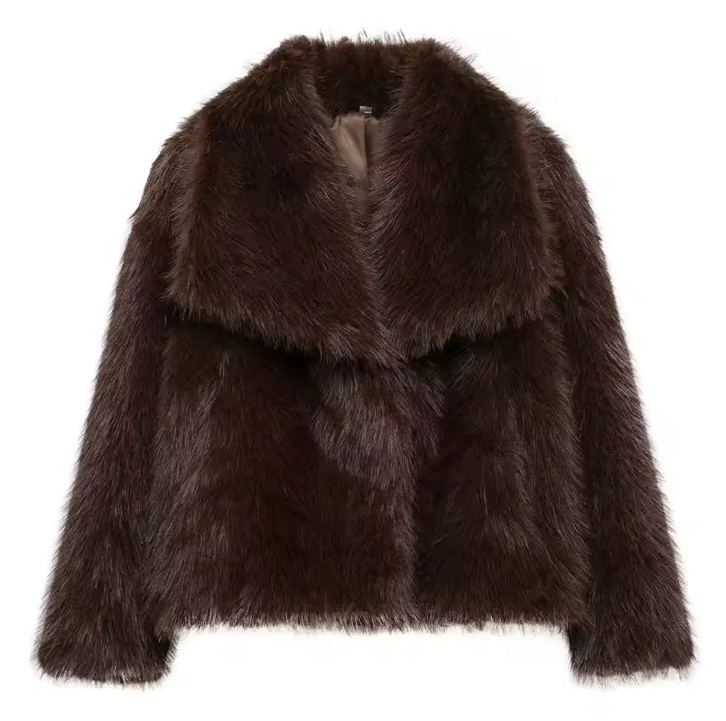 CHOCOLATE BROWN FAUX FUR COAT