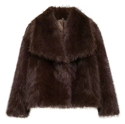 CHOCOLATE BROWN FAUX FUR COAT