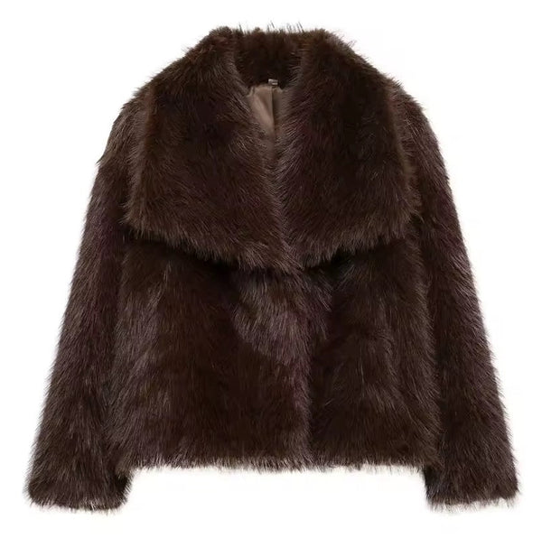 CHOCOLATE BROWN FAUX FUR COAT
