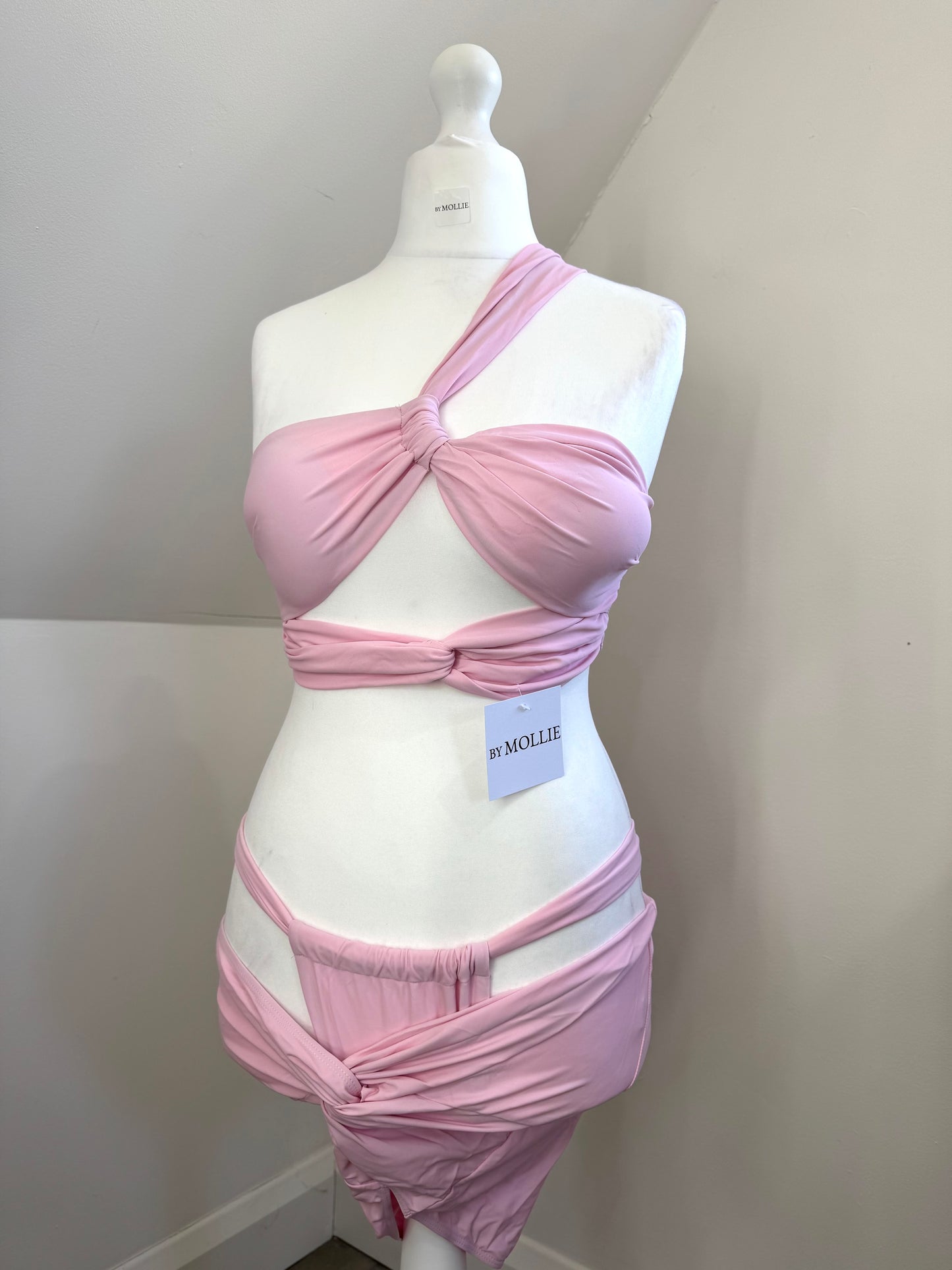 BABY PINK THREE PIECE BIKINI AND MINI SARONG SET
