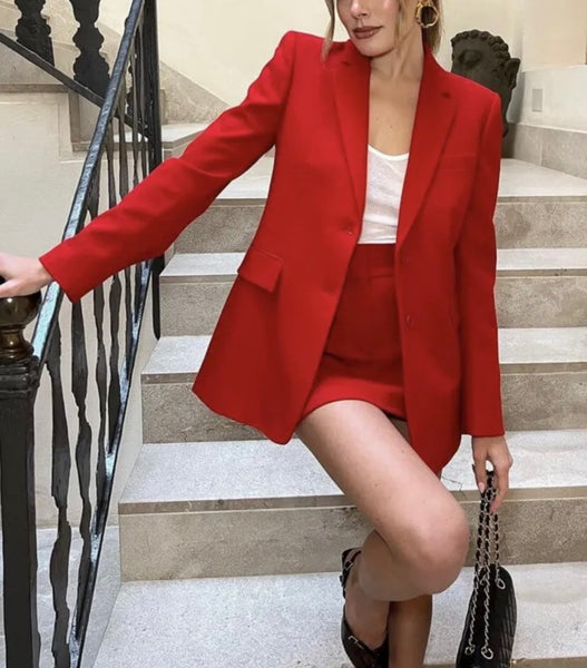RED BLAZER AND MINI SKIRT CO-ORD