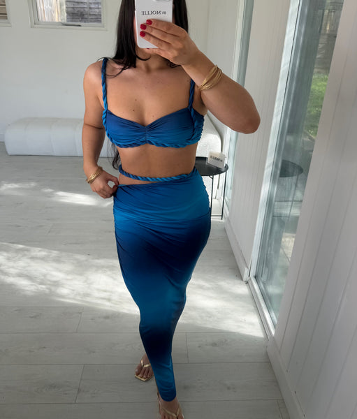 BLUE SWIRL BRAID DETAIL CUT OUT MAXI CO ORD