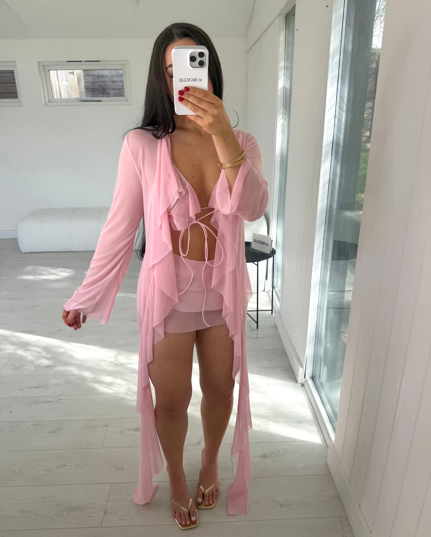 PINK FLOATY BRALET KIMONO THREE PIECE CO-ORD